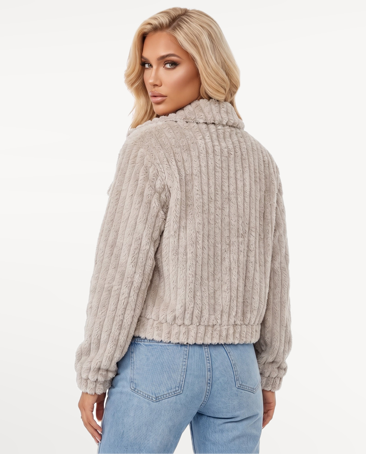 Nora Ribbed Jacket in Khaki – back view | SKU: SOR-NORA-KHA-XS,SOR-NORA-KHA-S,SOR-NORA-KHA-M,SOR-NORA-KHA-L,SOR-NORA-KHA-XL