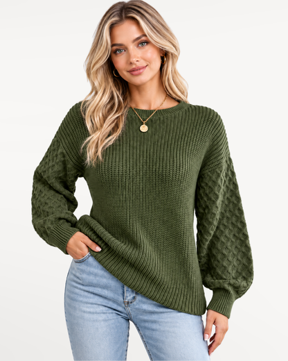 Norvessa Cable Sweater in Army Green – view 1