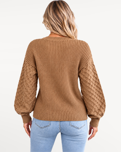 Norvessa Cable Sweater in Khaki – view 2 | SKU: NCS-593817264045731-KHAKI-XS,NCS-593817264045731-KHAKI-S,NCS-593817264045731-KHAKI-M,NCS-593817264045731-KHAKI-L,NCS-593817264045731-KHAKI-XL