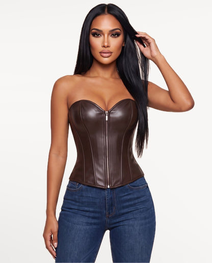 Nyx Corset Top in Mocha Brown – front view