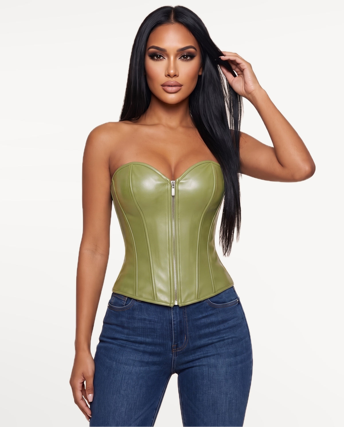 Nyx Corset Top in Grass Green – front view