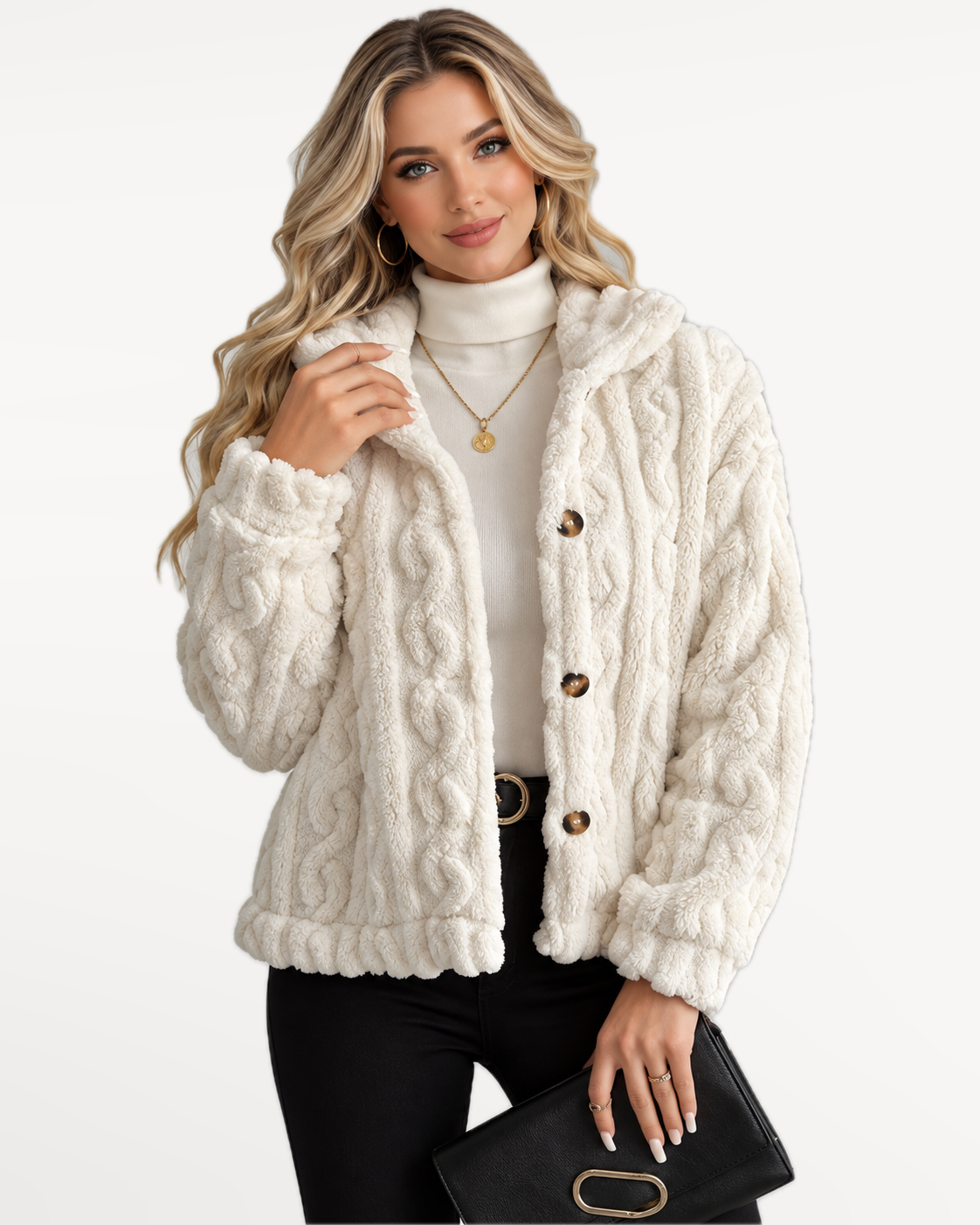 Odelle Plush Jacket in White – front view
