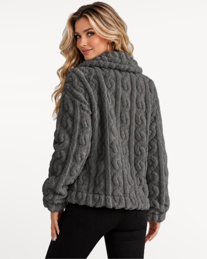 Odelle Plush Jacket in Gray – back view | SKU: SOR-ODELLE-GRA-XS,SOR-ODELLE-GRA-S,SOR-ODELLE-GRA-M,SOR-ODELLE-GRA-L,SOR-ODELLE-GRA-XL