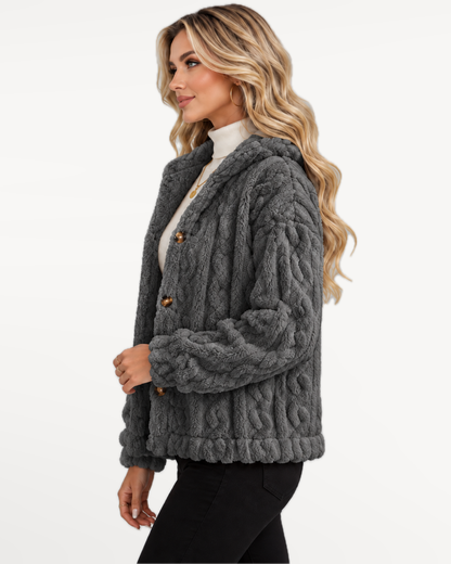 Odelle Plush Jacket in Gray – side view | SKU: SOR-ODELLE-GRA-XS,SOR-ODELLE-GRA-S,SOR-ODELLE-GRA-M,SOR-ODELLE-GRA-L,SOR-ODELLE-GRA-XL