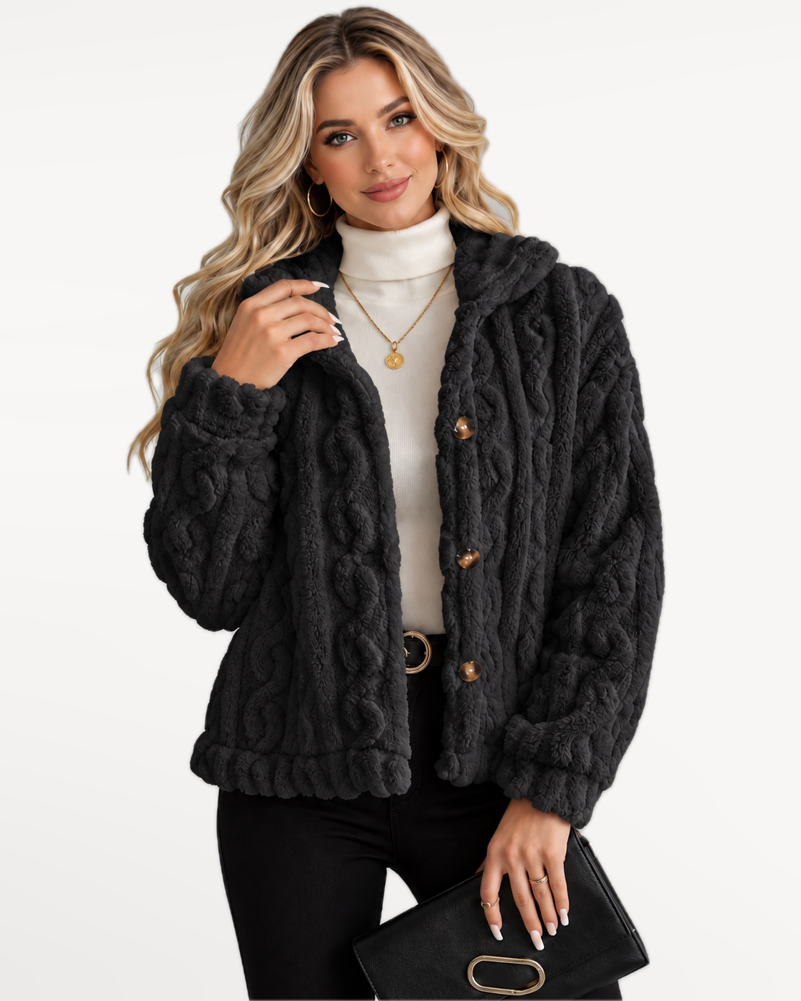 Odelle Plush Jacket in Black – front view
