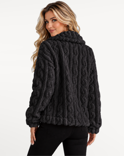 Odelle Plush Jacket in Black – back view | SKU: SOR-ODELLE-BLA-XS,SOR-ODELLE-BLA-S,SOR-ODELLE-BLA-M,SOR-ODELLE-BLA-L,SOR-ODELLE-BLA-XL