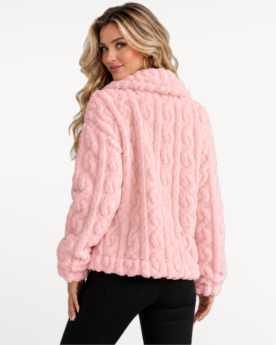 Odelle Plush Jacket in Pink – back view | SKU: SOR-ODELLE-PIN-XS,SOR-ODELLE-PIN-S,SOR-ODELLE-PIN-M,SOR-ODELLE-PIN-L,SOR-ODELLE-PIN-XL