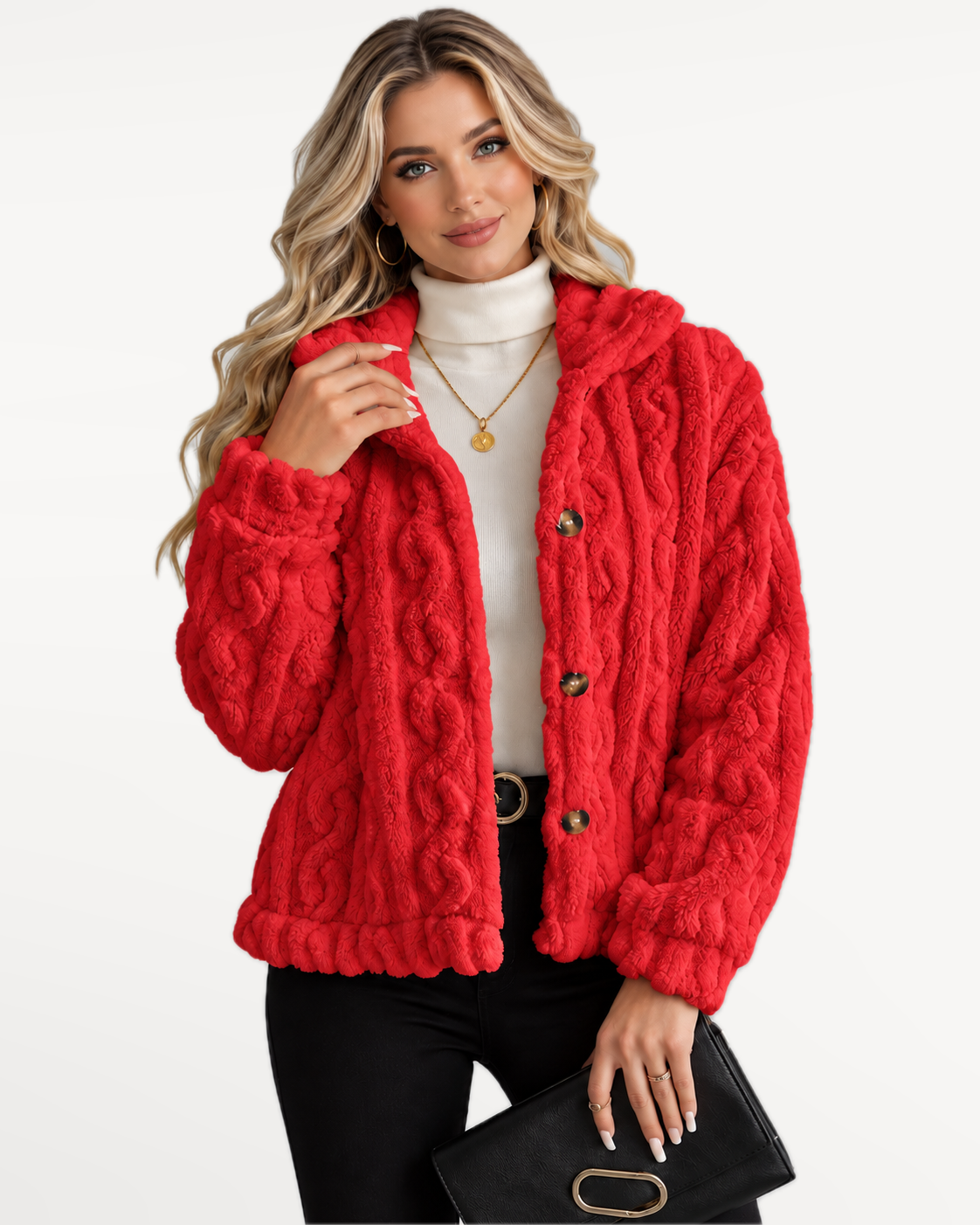 Odelle Plush Jacket in Red – front view