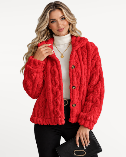 Odelle Plush Jacket in Red – front view