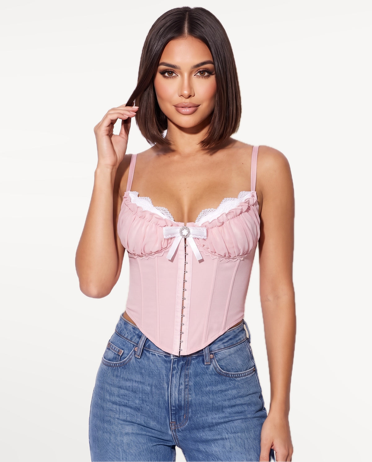 Odette Corset Top in Pink – front view