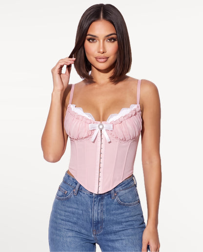 Odette Corset Top in Pink – front view