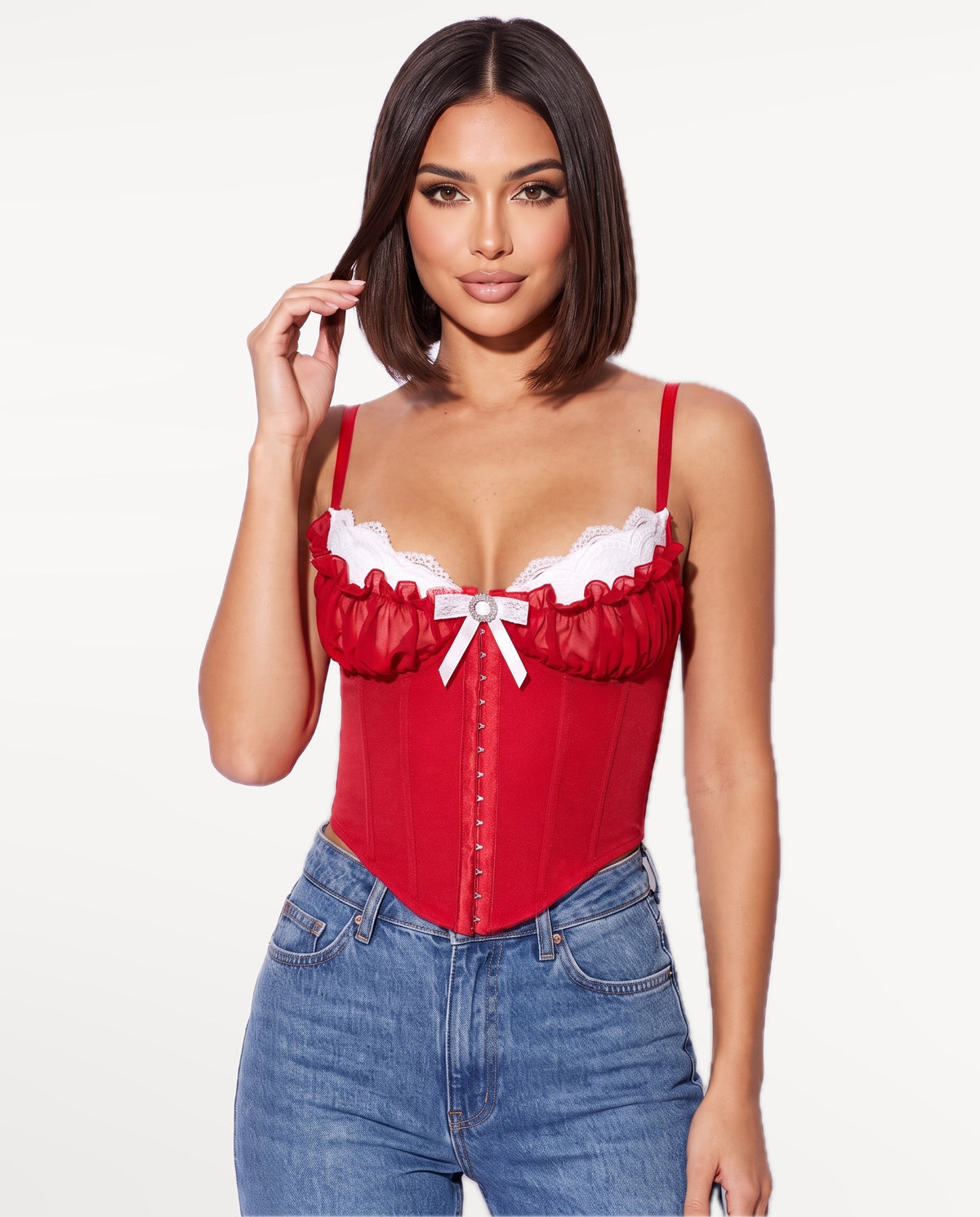 Odette Corset Top in Red – front view