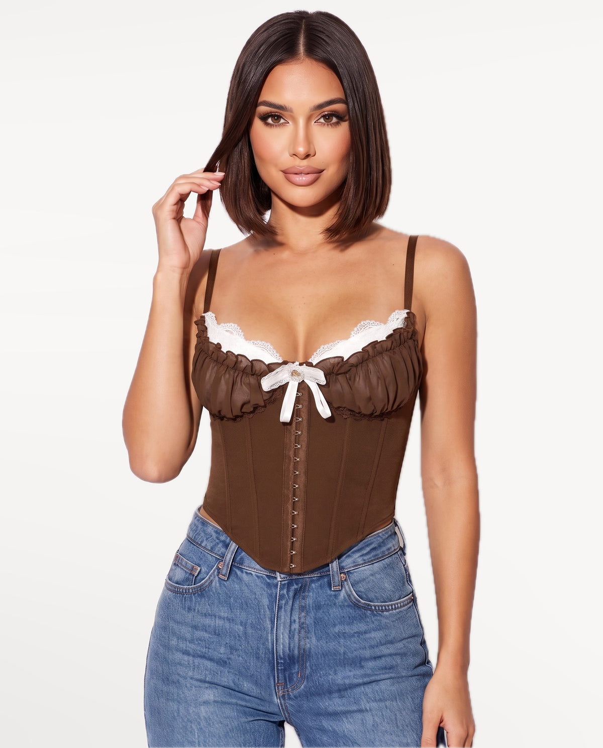 Odette Corset Top in Brown – front view