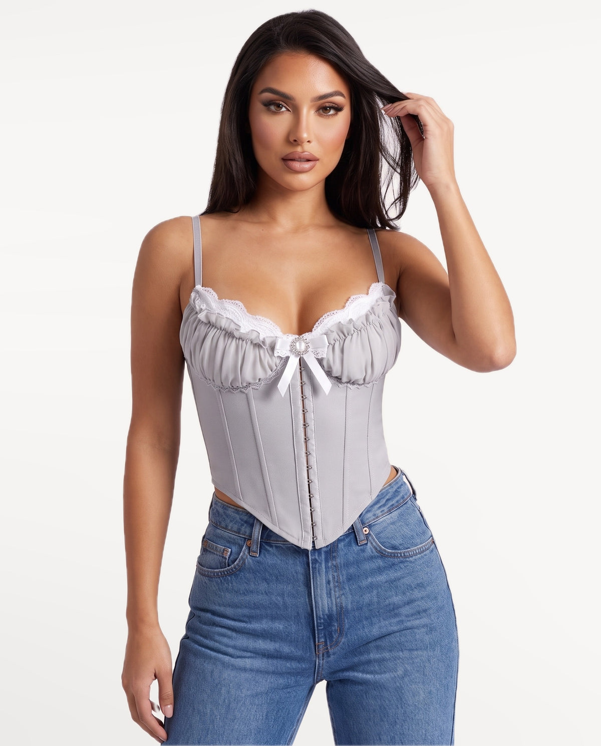 Odette Corset Top in Gray – front view