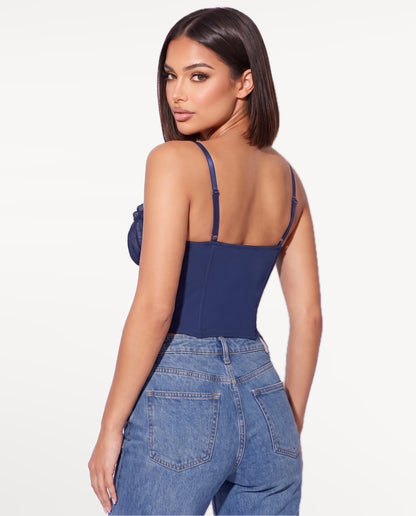 Odette Corset Top in Navy Blue – back view | SKU: SOR-ODETTE-NAV-XS,SOR-ODETTE-NAV-S,SOR-ODETTE-NAV-M,SOR-ODETTE-NAV-L,SOR-ODETTE-NAV-XL