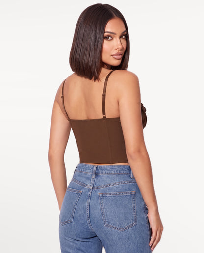 Odette Corset Top in Brown – back view | SKU: SOR-ODETTE-BRN-XS,SOR-ODETTE-BRN-S,SOR-ODETTE-BRN-M,SOR-ODETTE-BRN-L,SOR-ODETTE-BRN-XL