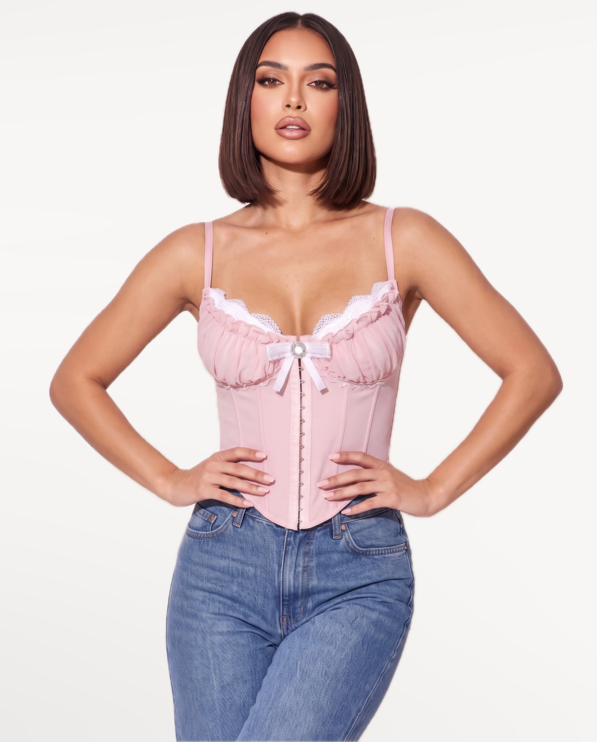 Odette Corset Top in Pink – emotional pose | SKU: SOR-ODETTE-PNK-XS,SOR-ODETTE-PNK-S,SOR-ODETTE-PNK-M,SOR-ODETTE-PNK-L,SOR-ODETTE-PNK-XL