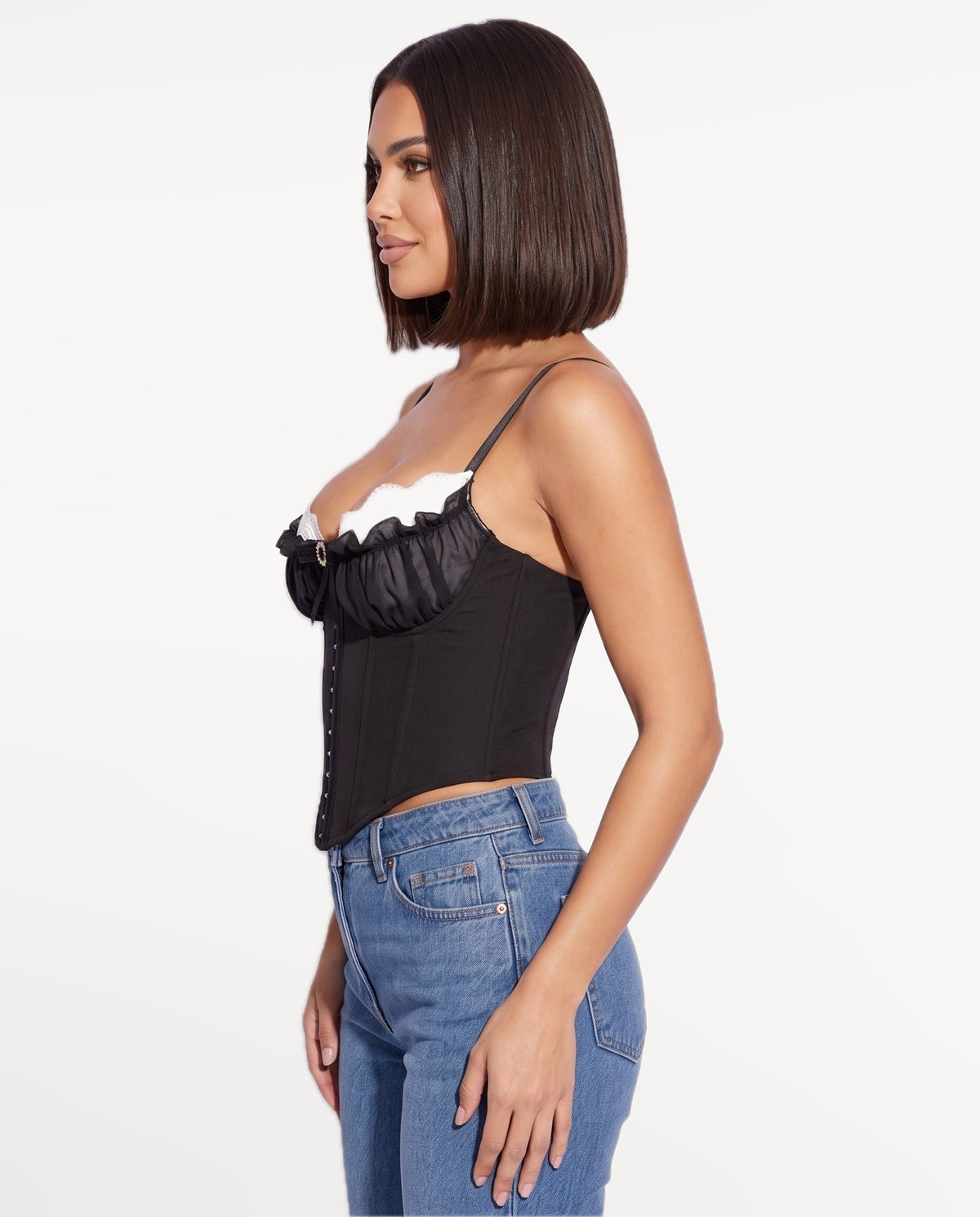 Odette Corset Top in Black – side view | SKU: SOR-ODETTE-BLK-XS,SOR-ODETTE-BLK-S,SOR-ODETTE-BLK-M,SOR-ODETTE-BLK-L,SOR-ODETTE-BLK-XL