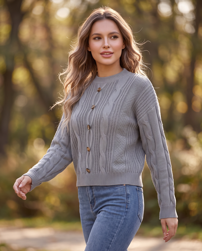 Coralie Knit Sweater in Gray – view 6 | SKU: CKS-528417963205741-GRAY-XS,CKS-528417963205741-GRAY-S,CKS-528417963205741-GRAY-M,CKS-528417963205741-GRAY-L,CKS-528417963205741-GRAY-XL