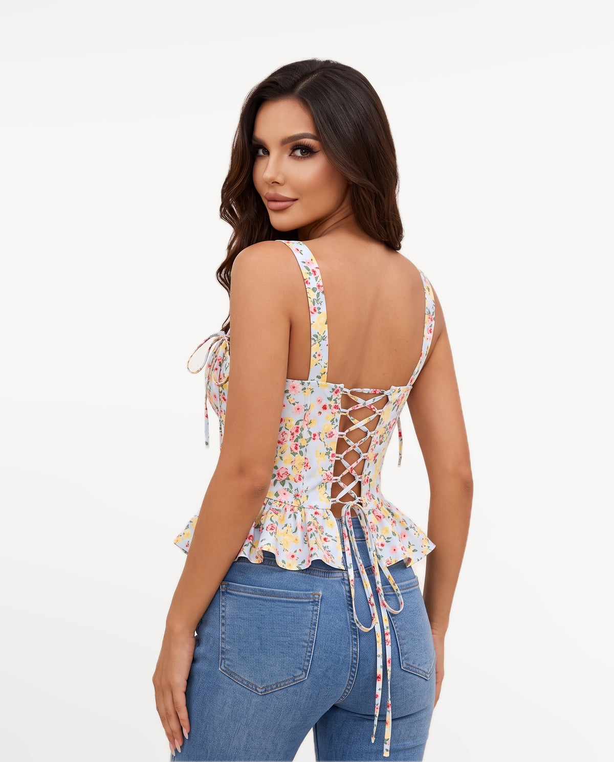 Posy Corset Top in Blue – back view | SKU: SOR-POSY-BLU-XS,SOR-POSY-BLU-S,SOR-POSY-BLU-M,SOR-POSY-BLU-L,SOR-POSY-BLU-XL