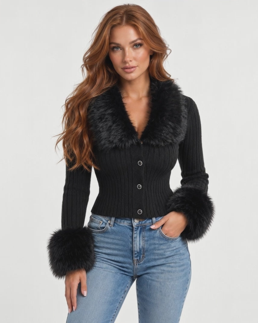 Cypressa Fur Cardigan in Black – video
