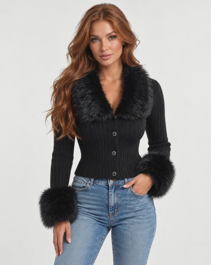 Cypressa Fur Cardigan in Black – video