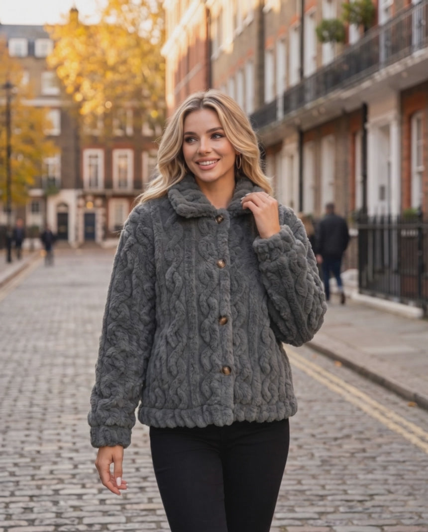 Odelle Plush Jacket in Gray – video