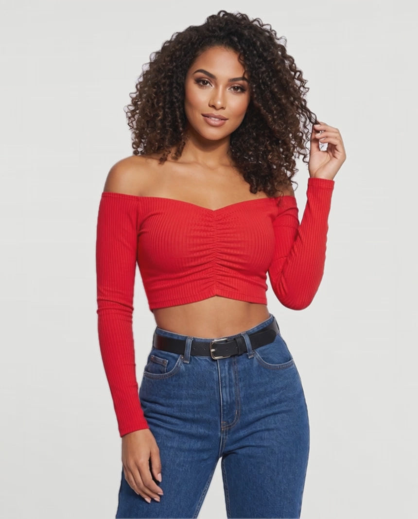 Rosa Bardot Top in Red – video