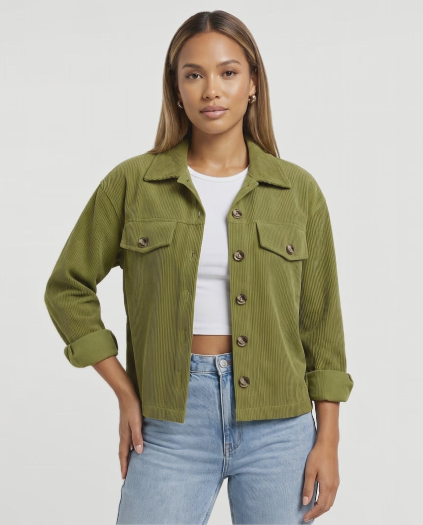 Tessa Corduroy Jacket in Green – video