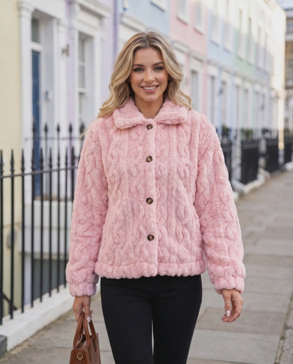 Odelle Plush Jacket in Pink – video
