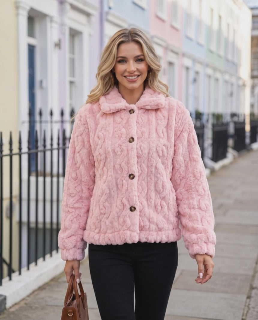 Odelle Plush Jacket in Pink – video