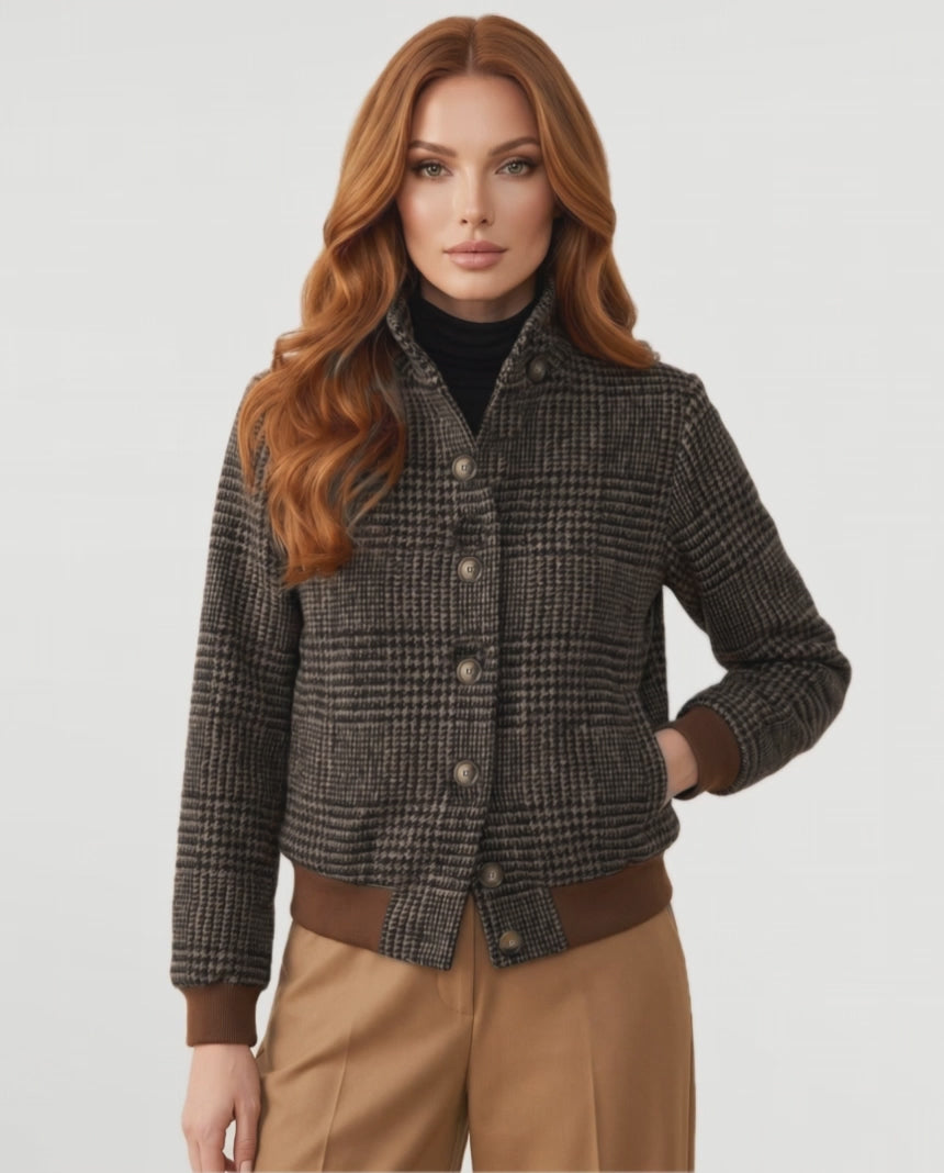 Hazel Check Bomber in Brown – video