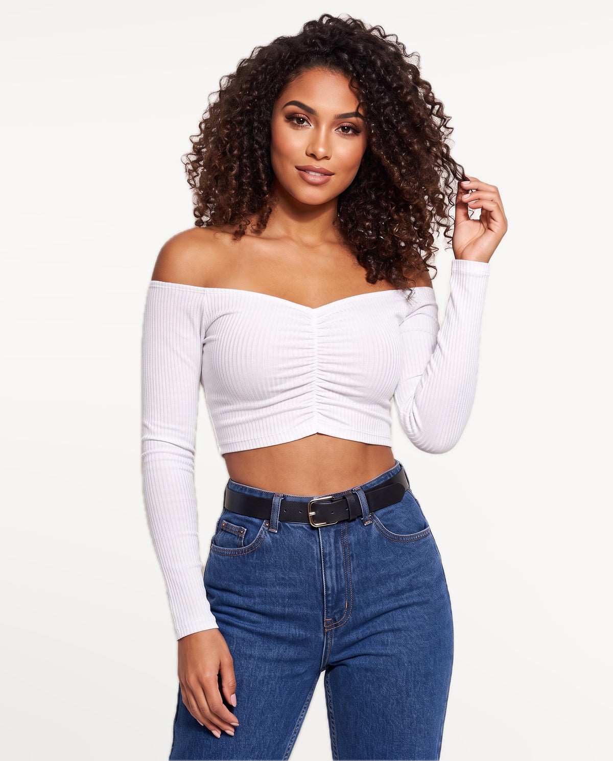 Rosa Bardot Top in White – front view