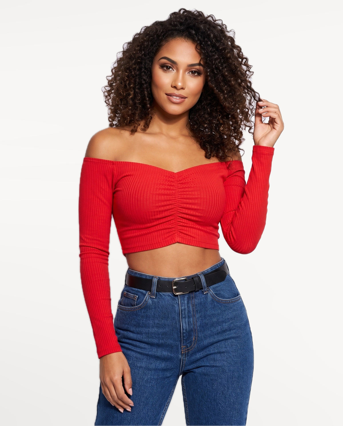 Rosa Bardot Top in Red – front view