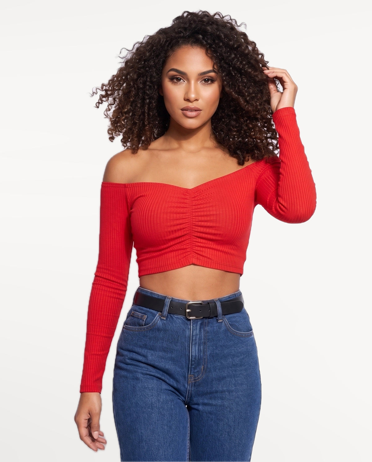Rosa Bardot Top in Red – in motion | SKU: SOR-ROSA-RED-XS,SOR-ROSA-RED-S,SOR-ROSA-RED-M,SOR-ROSA-RED-L,SOR-ROSA-RED-XL