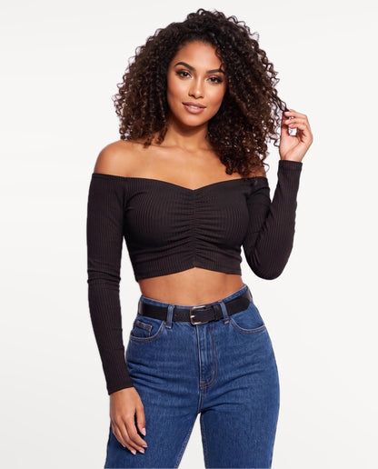 Rosa Bardot Top in Black – front view