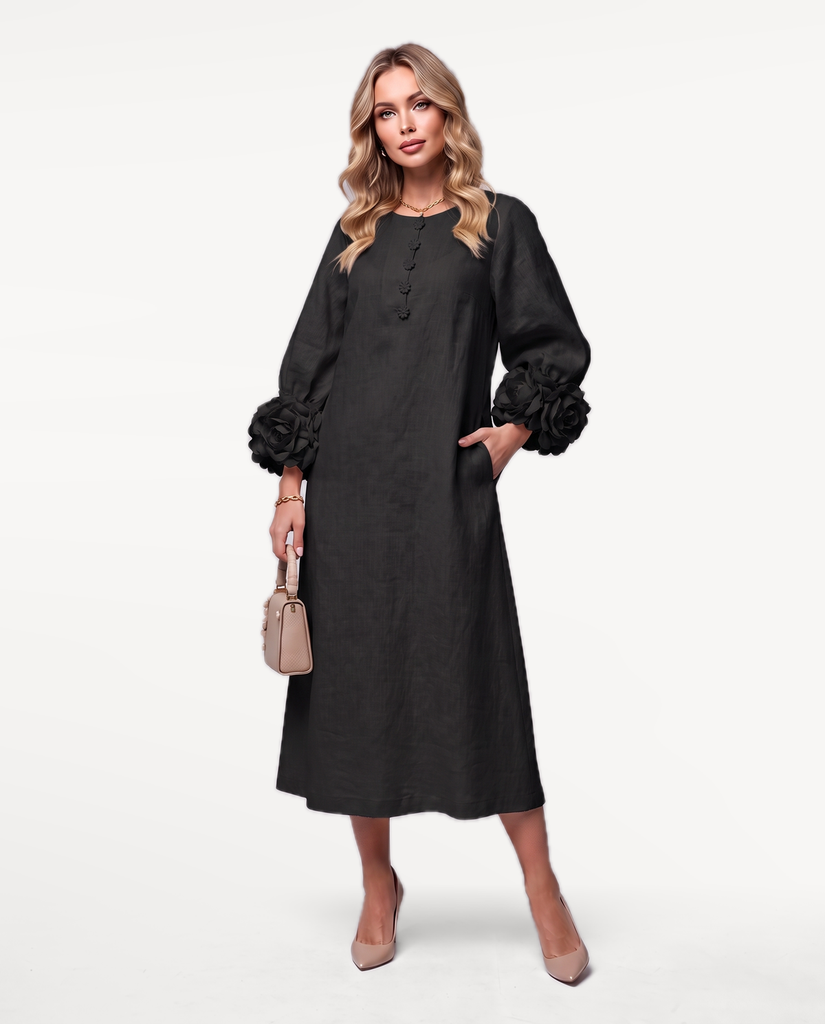 Rosette Sleeve Dress