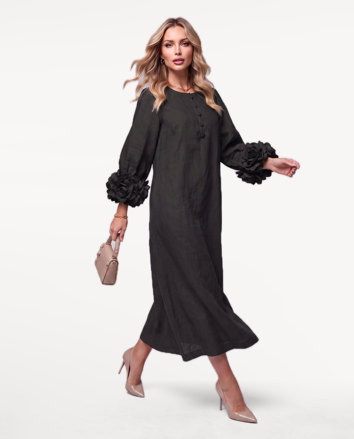 Rosette Sleeve Dress