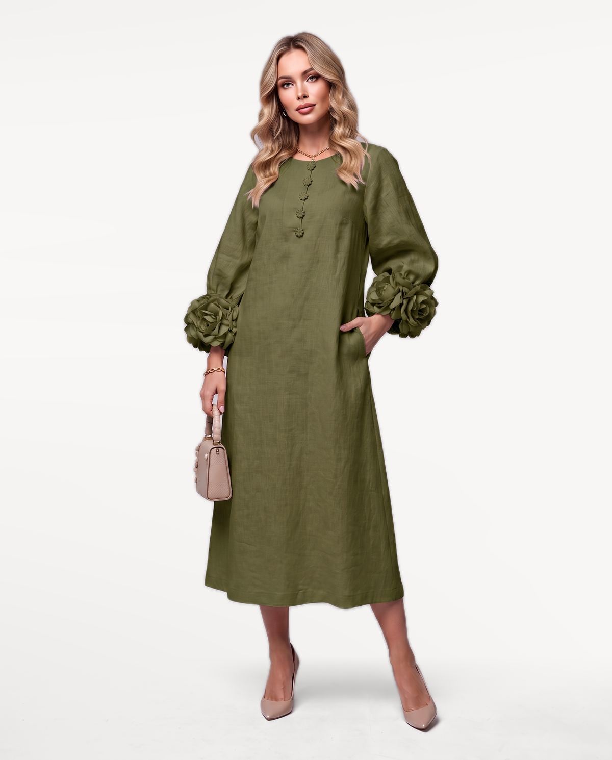 Rosette Sleeve Dress