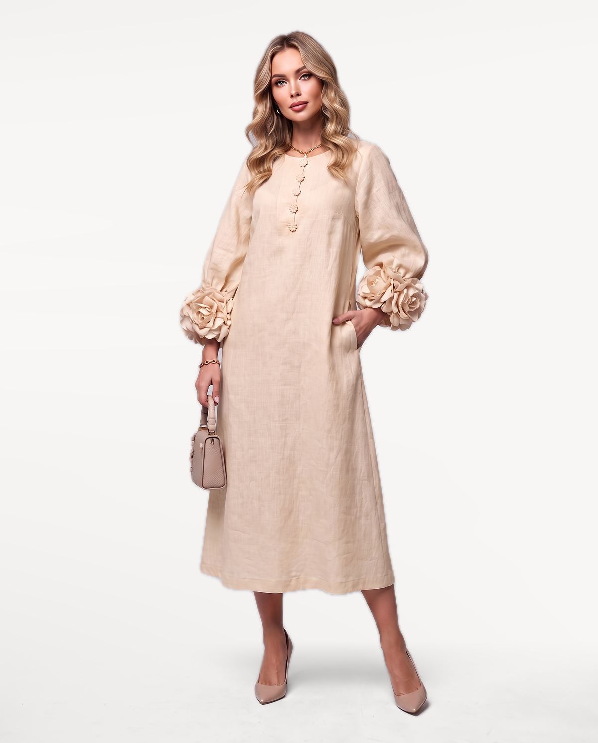 Rosette Sleeve Dress