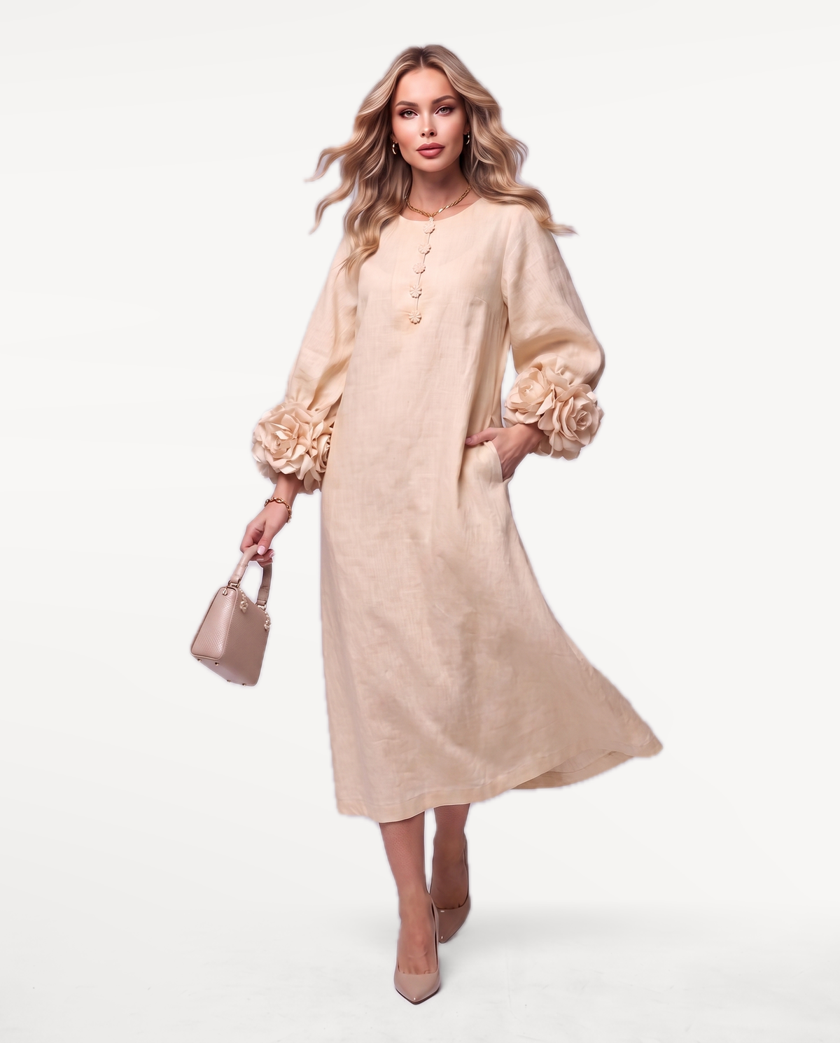 Rosette Sleeve Dress
