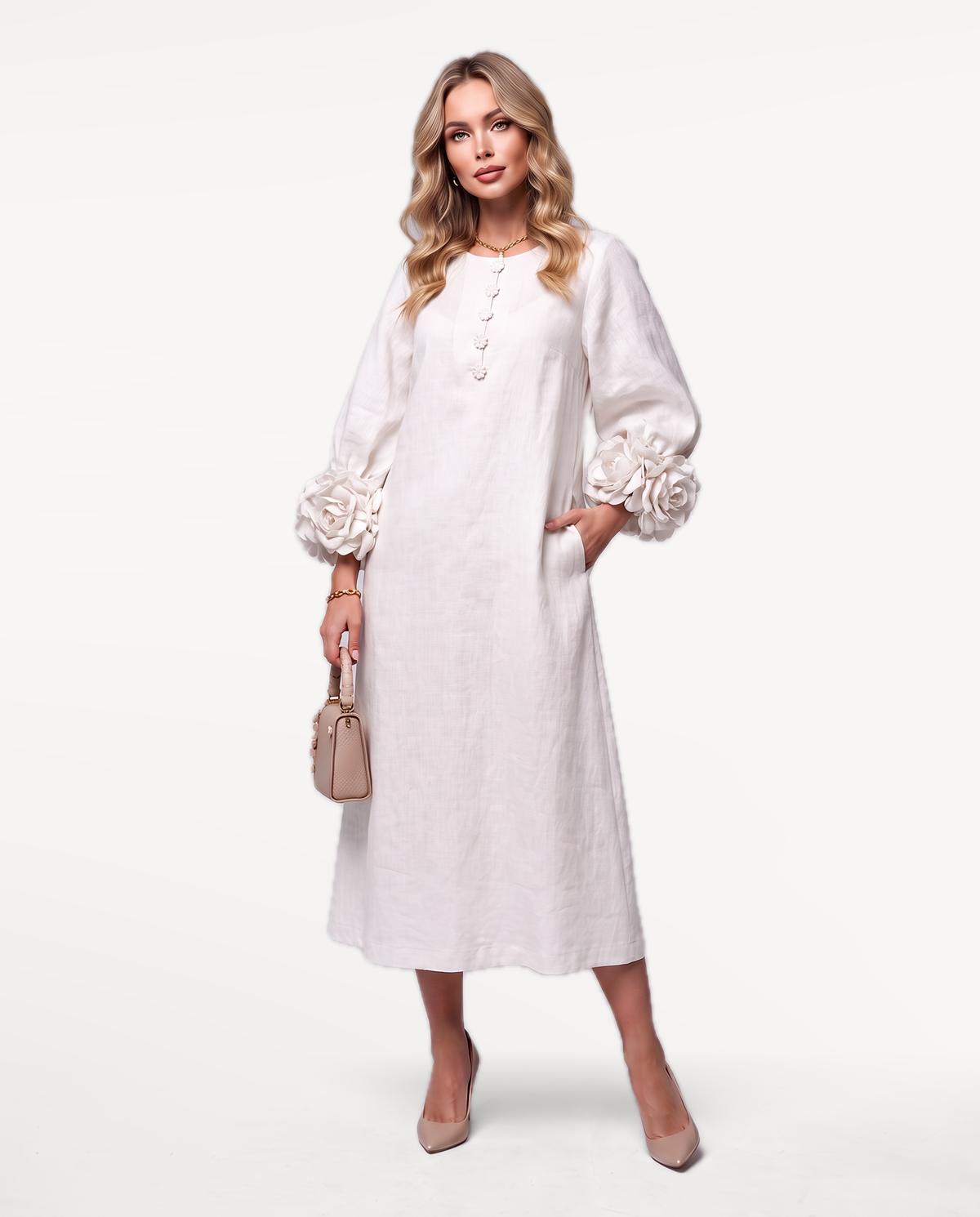 Rosette Sleeve Dress