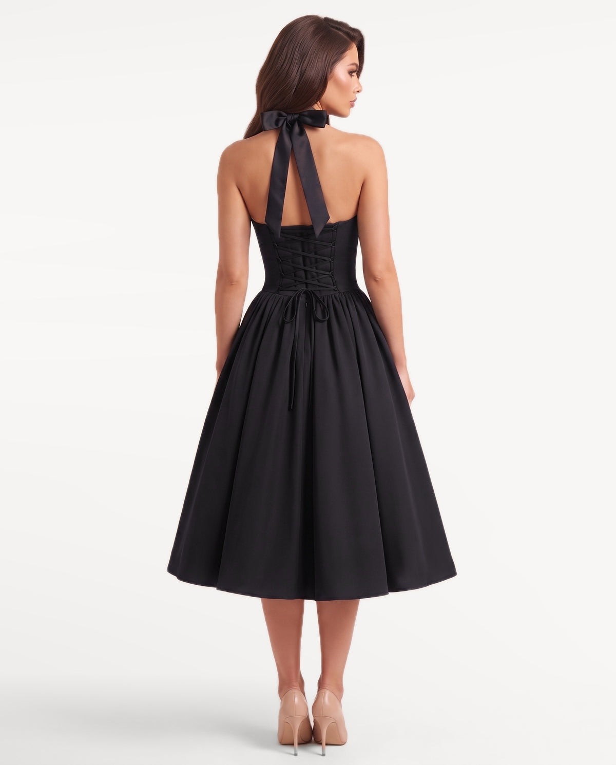 Sabrina Midi Dress in Black – back view | SKU: SOR-SABRINA-BLK-XS,SOR-SABRINA-BLK-S,SOR-SABRINA-BLK-M,SOR-SABRINA-BLK-L,SOR-SABRINA-BLK-XL