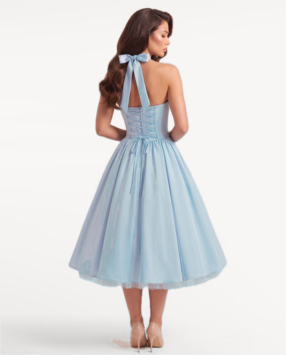 Sabrina Midi Dress in Light Blue – back view | SKU: SOR-SABRINA-LBL-XS,SOR-SABRINA-LBL-S,SOR-SABRINA-LBL-M,SOR-SABRINA-LBL-L,SOR-SABRINA-LBL-XL