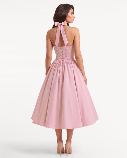Sabrina Midi Dress in Pink – back view | SKU: SOR-SABRINA-PNK-XS,SOR-SABRINA-PNK-S,SOR-SABRINA-PNK-M,SOR-SABRINA-PNK-L,SOR-SABRINA-PNK-XL
