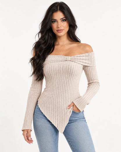 Sabine Off-Shoulder Top in Apricot – front view