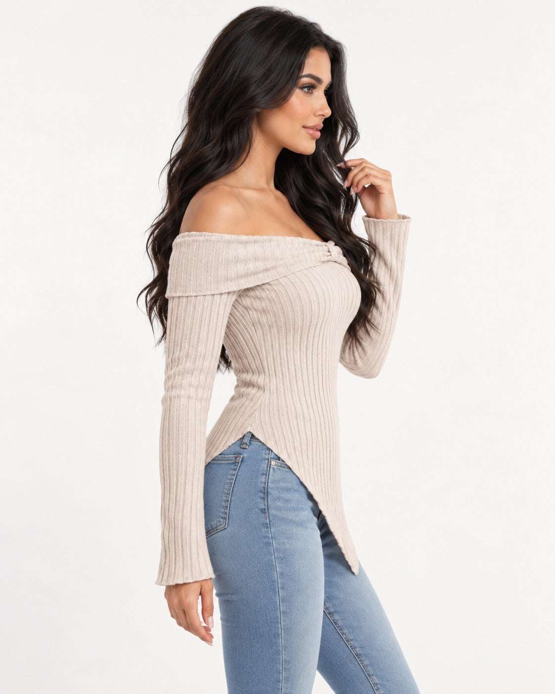Sabine Off-Shoulder Top in Apricot – right side view | SKU: SOR-SAB-APRICOT-XS,SOR-SAB-APRICOT-S,SOR-SAB-APRICOT-M,SOR-SAB-APRICOT-L,SOR-SAB-APRICOT-XL