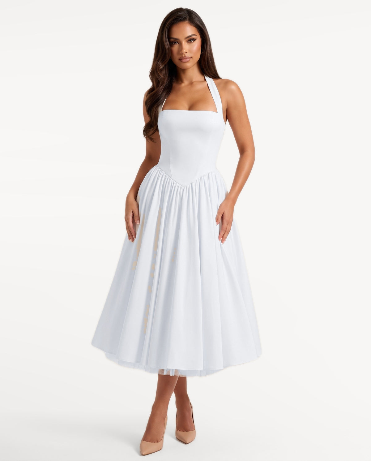 Sabrina Midi Dress in White – front view