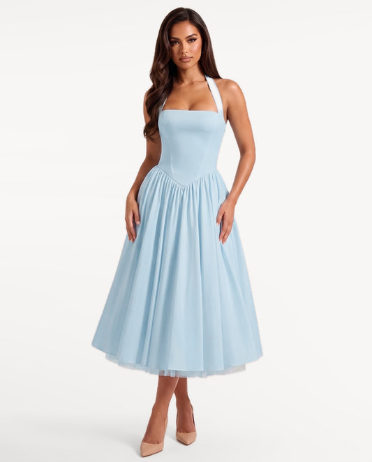 Sabrina Midi Dress in Light Blue – front view