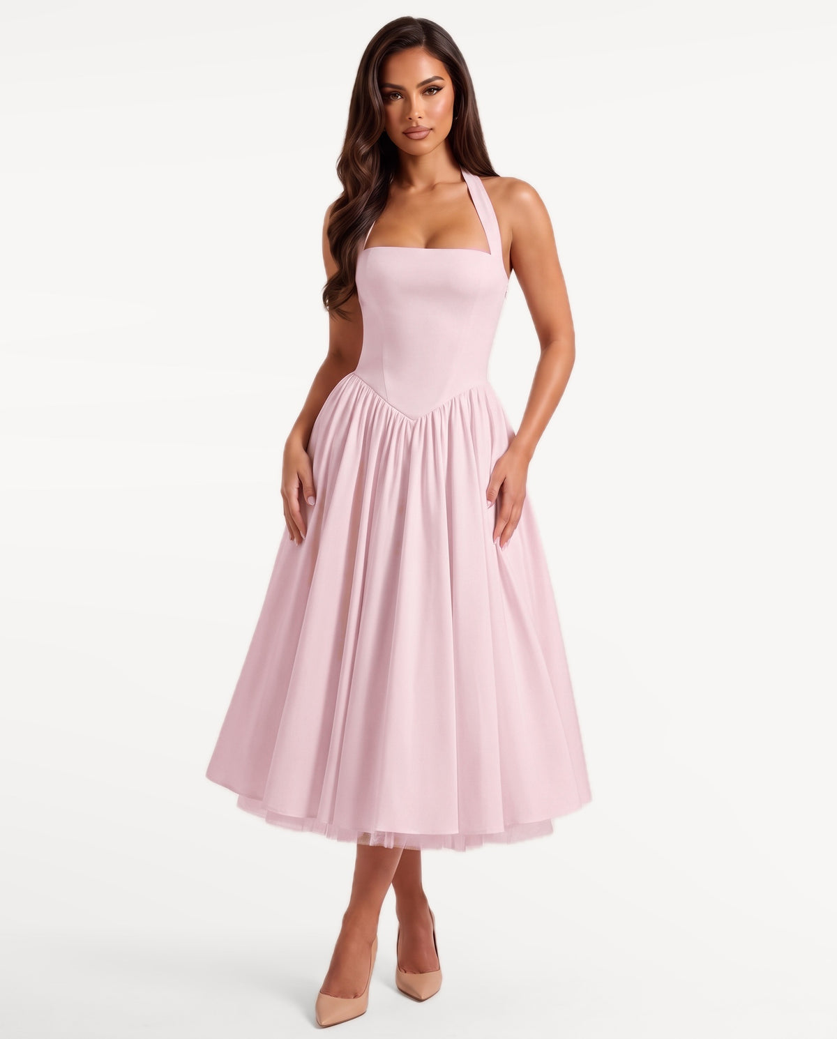 Sabrina Midi Dress in Pink – front view